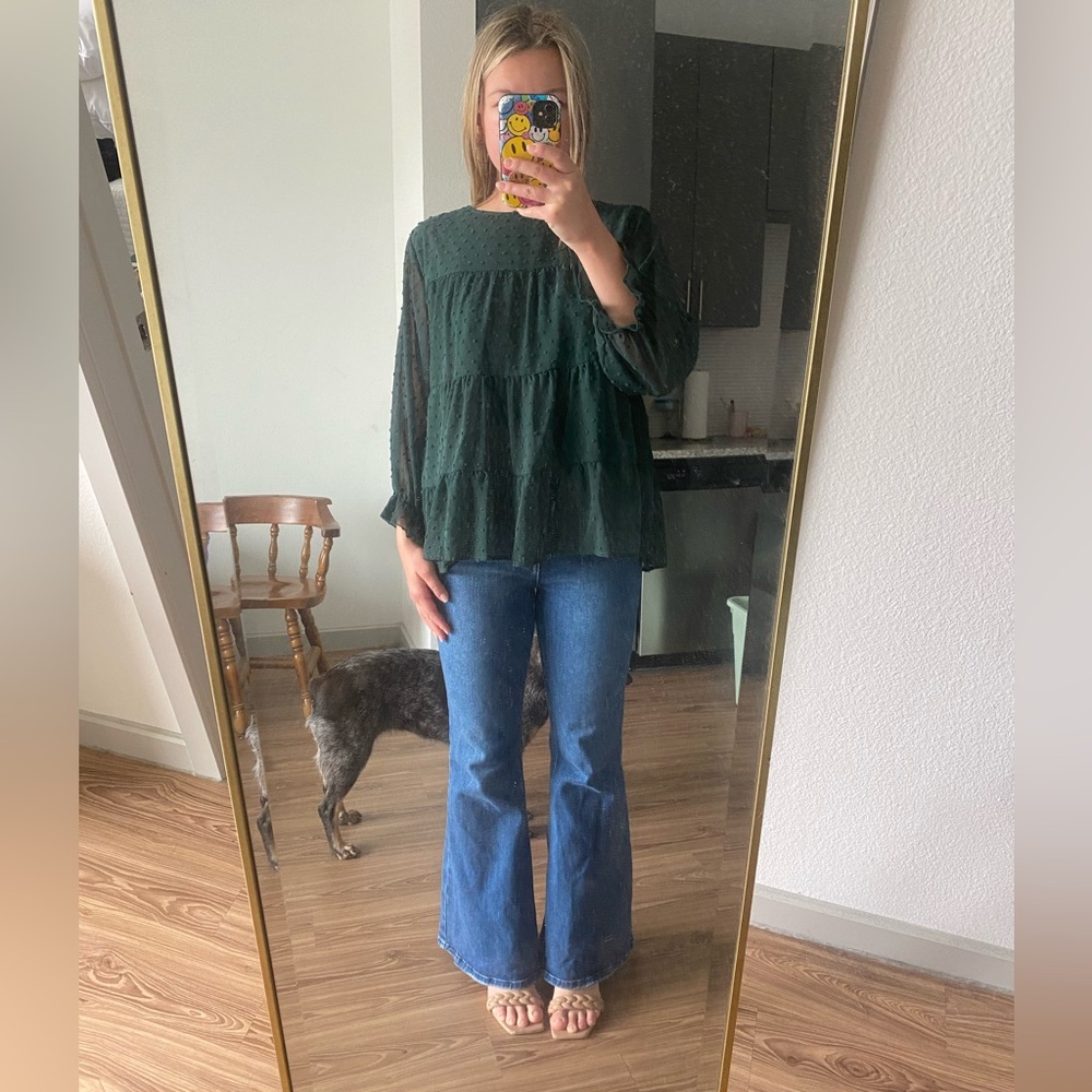 Long Sleeve Green Tiered Blouse